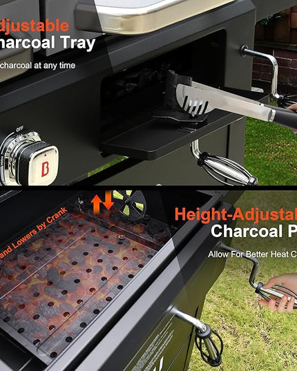Brand-Man Propane Gas and Charcoal Grill Combo, Dual Fuel BBQ Combo Grill with Stainless Steel Dual Lids & 2 Side Shelves for Outdoor Kitchen & Backyard Barbecue Cooking