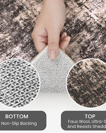 IOHOUZE Abstract Runner Rug 2x8 Ft Washable Runners for Hallways, Non Slip Kitchen Runner Printed Faux Wool Entryway Runner Indoor, Modern Abstract Floor Carpet for Hall Kitchen Bedroom, Brown/Rust