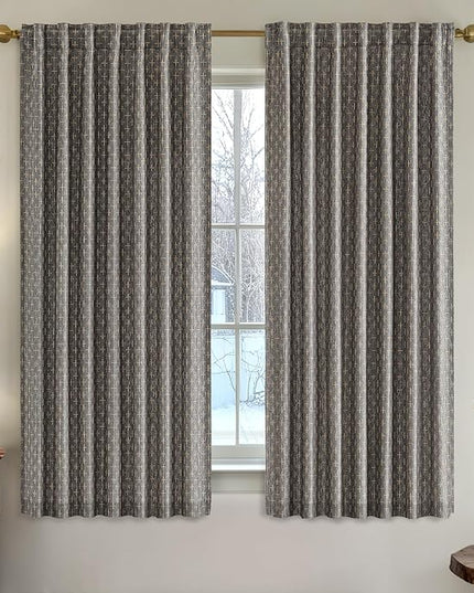 MIULEE Decorative Back Tab Linen Curtains with Geometric Pattern for Living Room Bedroom Farmhouse Rustic Thick Woven Textured Patterned Mudcloth Drapes 63 Inch Length 2 Panels Set, Dark Grey