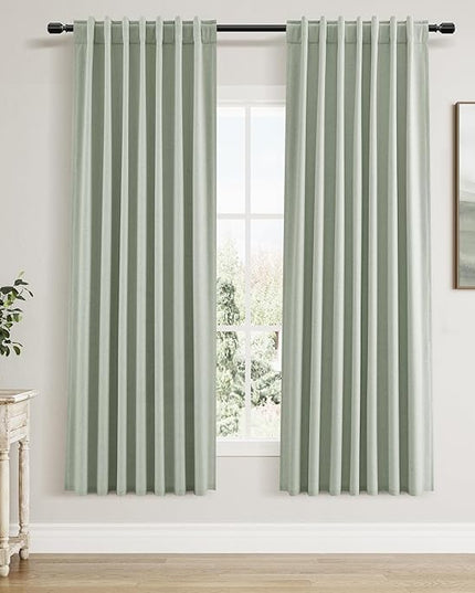 Guken Blackout Curtains 72 Inch Length 2 Panels Set for Living Room Bedroom Back Tab Thermal Insulated 100% Black Out Linen Drapes Room Darkening Window Curtains 72 Inches Long,Mist Sage