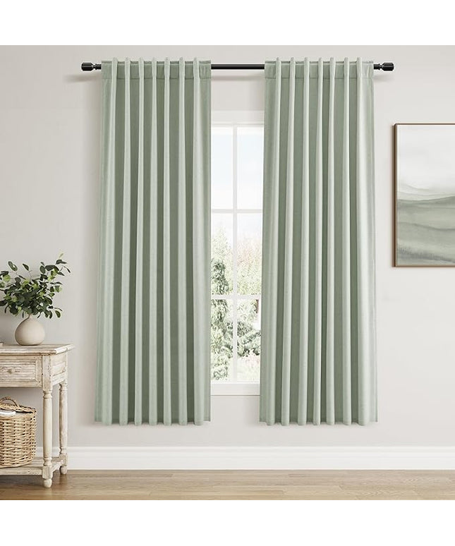 Guken Blackout Curtains 72 Inch Length 2 Panels Set for Living Room Bedroom Back Tab Thermal Insulated 100% Black Out Linen Drapes Room Darkening Window Curtains 72 Inches Long,Mist Sage