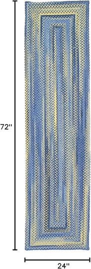 Capel American Heritage Blue Yellow 2' 0" X 6' 0" Runner Concentric Rectangle Braided Rug