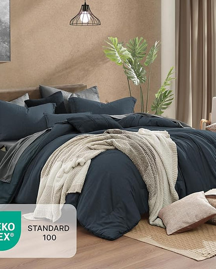 Monbix King Size Comforter Set, Navy Blue King Size Bed Set Reversible, King Comforter Set 7 Pieces, Cationic Dyeing Bed in a Bag with Comforter, Sheets, Pillowcases & Shams