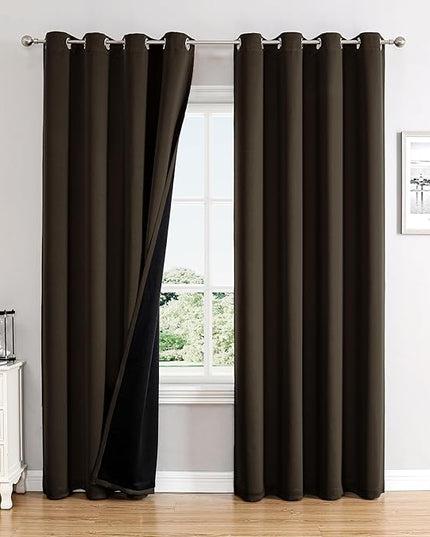 ChrisDowa 100% Blackout Curtains 102 inch Long for Bedroom with Black Liner, 2 Thick Layers Total Blackout Thermal Insulated Grommet Window Curtains 2 Panels Set (Brown, 52 x 102 Inch)