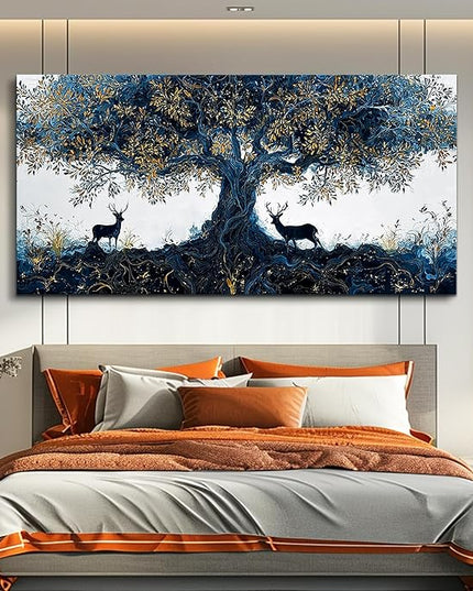 XIGUANGART Tree of Life Art Prints Large Canvas Wall Art for Living Room Inspiration Elk Farmhouse Paintings Pictures Modern Abstract Artwork Wall Decor Bedroom Home Office Posters Decoration 24X48