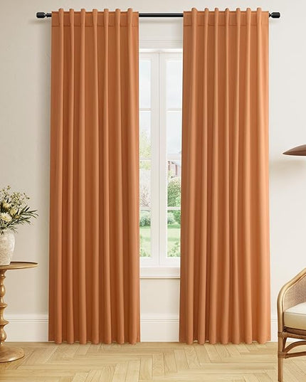 Guken Orange Blackout Curtains 84 Inch Length 2 Panels Set for Living Room Bedroom Back Tab Thermal Insulated 100% Black Out Linen Drapes Room Darkening Window Curtains 84 Inches Long
