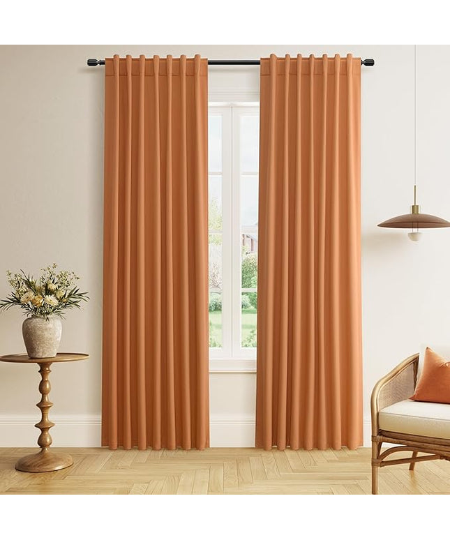 Guken Orange Blackout Curtains 84 Inch Length 2 Panels Set for Living Room Bedroom Back Tab Thermal Insulated 100% Black Out Linen Drapes Room Darkening Window Curtains 84 Inches Long