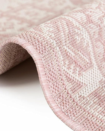 Rugs.com Outdoor Aztec Collection Rug – 4' x 6' Pink Flatweave Rug Perfect for Living Rooms, Large Dining Rooms, Open Floorplans