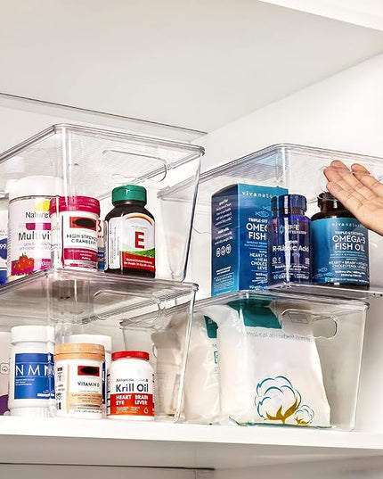 Vtopmart 8 Pack Clear Stackable Storage Bins with Lids, Large Plastic Containers with Handle for Pantry Organization and Storage,Perfect for Kitchen, Fridge, Cabinet, Bathroom Organizer