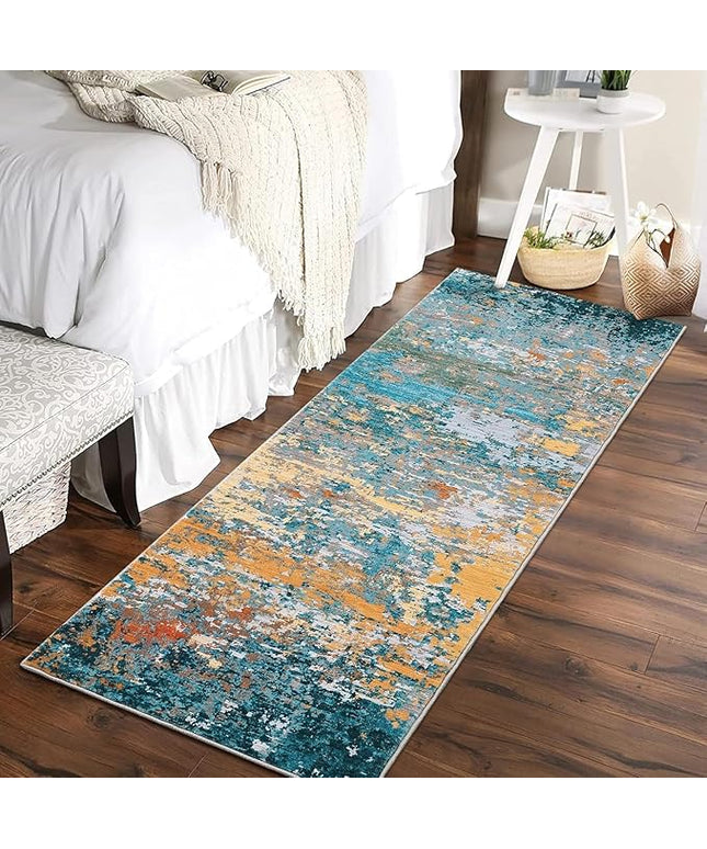 Modern Abstract 2x10 Rug Washable Rug Non Slip Stain Resistant for Bedroom Living Room Non Shedding Low Pile Indoor Floor Cover,Multi Color