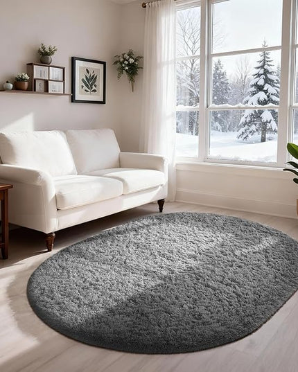 Ophanie 4x6 Oval Grey Rugs for Bedroom Living Room, Fluffy Fuzzy Furry Carpet, Plush Soft Shaggy Bedside Indoor Floor Area Rug for Kids Girls Boys Baby Teen Dorm Nursery Home Decor Aesthetic