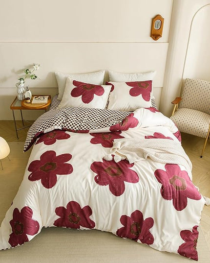 Houseri Burgundy Sunflower Comforter Set Queen Foral Bedding Soft Comfy Comforter Quilts