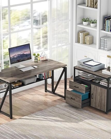 Tribesigns Office Desk with Drawers Sets, 55 inches L Shaped Computer Desk with Mobile File Cabinet,Big Executive Desk for Home Office Furniture Sets (Dark Oak, 55-inch)