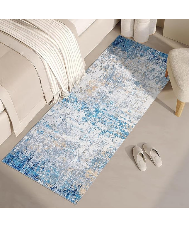 Modern Abstract 2x10 Runner Rug Non Slip Non Shedding Rug Low Pile Stain Resistant for Bedroom Hallway Kitchen,Blue/Grey