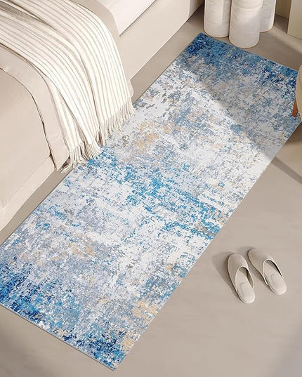 Modern Abstract Runner Rug 2x5 Washable Non Slip Stain Resistant Rug for Bedroom Living Room Non Shedding Low Pile Indoor Floor Cover,Blue/Grey