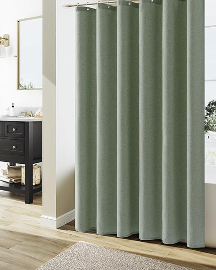 Naturoom Light Sage Linen Shower Curtain, Country Boho Farmhouse Bath Decor Shower Curtains Neutral Cloth Weighted Textured Fabric Bath Curtain Liner with Hooks, 72x96