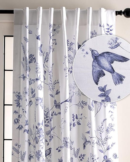 Maison d' Hermine Curtains for Living Room 100% Cotton 84 inch Length One Panel Light Filtering Curtains for Bedroom Windows with Rod and Loop Pockets Drapes (Neo Ipomee White, 50" W x 84" L)