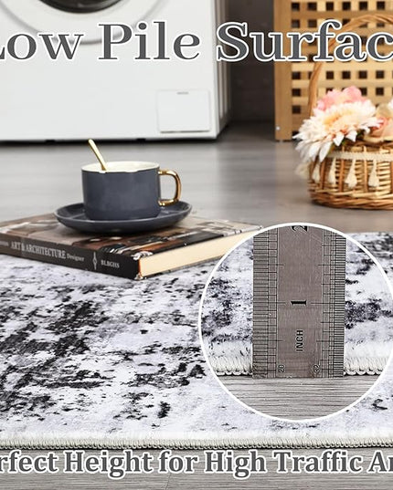 Area Rug 4x6 Washable Rug for Living Room Stain Resistant Carpet Modern Abstract Rugs Ultra Soft Indoor Floor Cover Low Pile Thin Rug for Bedroom Dining Room, Grey