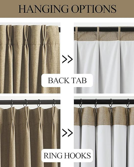 Vision Home Brown Pinch Pleated Full Blackout Curtains Linen Blended Room Darkening Window Curtains 120 inch for Living Room Bedroom Thermal Insulated Pinch Pleat Drapes with Hooks 10ft 40" Wx120 Lx2