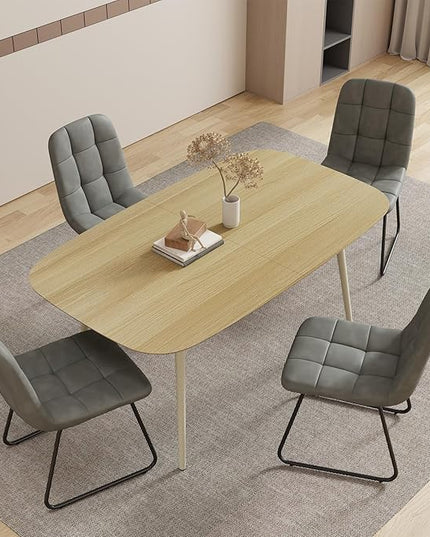 55.1'' Dining Table Set for 4,Modern Wood Dining Table,Leather Dining Chairs 4,Table and Chairs Set of 4,Ideal for Kitchen Dining Room (Cat Scratch Table + 4 U-Shaped Gray Chairs, 55.1")