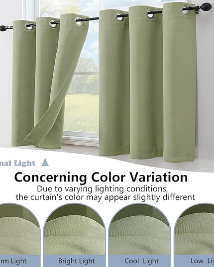 Simplebrand Sage Green Short Kitchen Curtains 24 Inch Length 2 Panels Set, Small Windows Room Darkening Curtain for Bathroom, Cabinet, Basement, RV Camper, Thermal Insulated Short Drapes, 40 x 24 Inch
