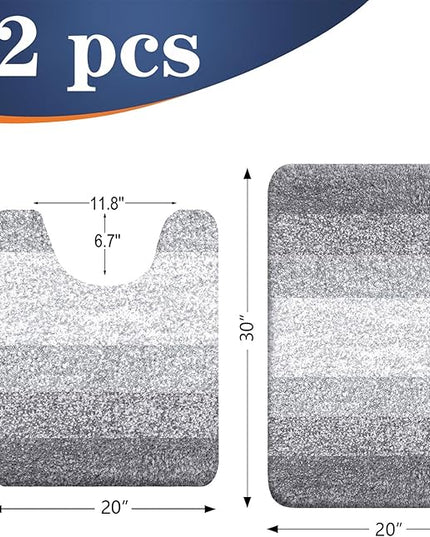 OLANLY Bathroom Rug Set 2 Piece, Soft Absorbent Microfiber Bath Mats and U-Shaped Contour Toilet Rug, Non-Slip, Machine Wash Dry, Plush Shaggy Bath Mats for Bathroom (30"x20"+24"x20", Light Grey)