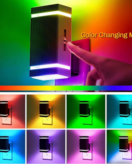 DORESshop Color Changing Night Lights [2 Pack], Night Lights Plug Into Wall, 8 Color LED Night Light, Night Light with Dusk to Dawn Sensor, Nightlight for Bathroom Decor, Children Room, Kids Gift