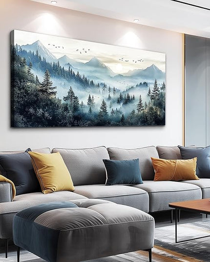 FUHAIHUA Large Wall Decor For Living Room Canvas Wall Art For Office Modern Wall Decorations For Bedroom Forest Fog Landscape Painting Mountain Pictures Artwork Room Home Decor 24x48 In