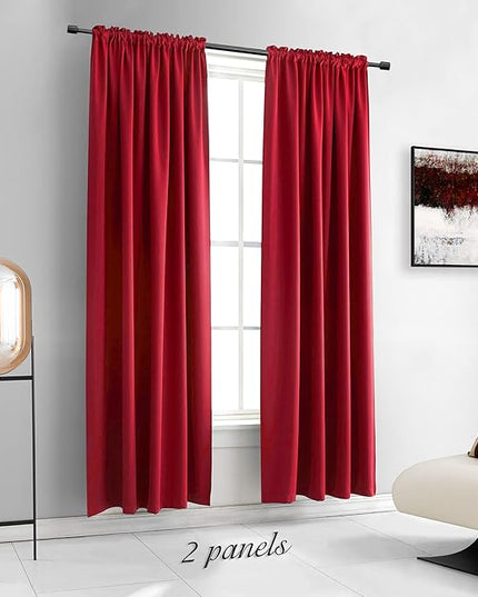 DONREN 84 inche Length Curtain Panels - Light Reducing Thermal Insulated Solid Blackout Curtains/Panels/Drapes for Living Room (Set of 2, 60 inches by 84 Inch, Red)