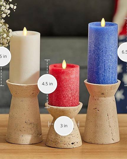 Luminara Red White & Blue Americana Pillar Trio - Set of 3 Flickering Flameless Wax Candles - Battery Operated LED Real Flame Illumination for Patriotic Holiday Decor - Timer - Remote Sold Separately