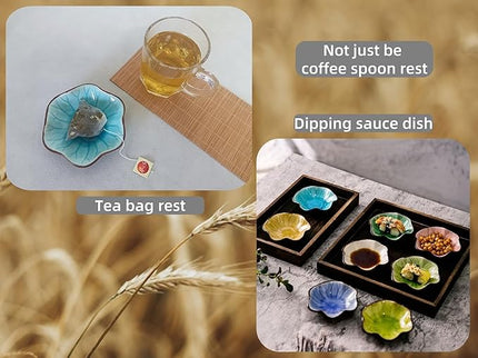 Coffee Spoon Rest for Coffee Bar Accessories, Small Spoon Rest for Coffee Station, Flower Ceramic Tea Spoon Holder for Teaspoon Rest for Tea Spoon, 1 PC (Cracks Deco, Emerald)