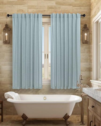 Pitalk Aqua Curtains 45 inch Length for Bedroom 2 Panels Rod Pocket Back Tab Lightweight Linen Semi Sheer Short Coastal Summer Sea Green Seafoam Curtains for Living Room Bathroom Home Office Teal