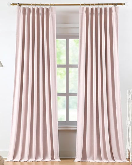 Vision Home Soft Pink Pinch Pleated Full Blackout Curtains Linen Blended Room Darkening Curtain Panels 112 inch for Living Room Bedroom Thermal Insulated Pinch Pleat Drapes with Hooks 9FT 40"Wx112"Lx2