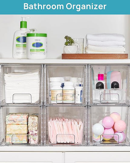 Vtopmart 6 Pack Large Stackable Storage Drawers,Easily Assemble Acrylic Bathroom Closet Undersink Organizers and Storage,Plastic Bins for Kitchen Cabinets,Pantry,Makeup,Medicine Organization