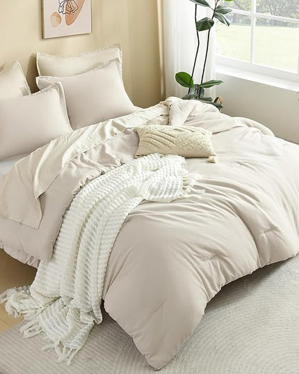 Litanika Comforters Tannish Grey California King Size, 3 Pieces Lightweight Solid Bedding Set & Collections, All Season Fluffy Bed Set (104x96In Comforter & 2 Pillowcases)