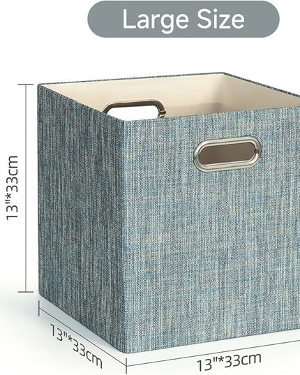Posprica Storage Basket Bins,13×13×13 Foldable Storage Boxes Fabric Drawer Cubes for Closet Shelf Cabinet Bookcase - Set of 4,Teal