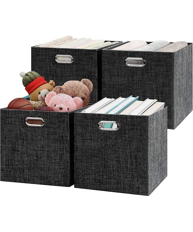 Posprica Fabric Storage Cubes,13×13×13 cube storage bins, Foldable Drawers Baskets Containers for Shelf Cabinet Bookcase,Thick and Heavy Duty (4pcs, Black)