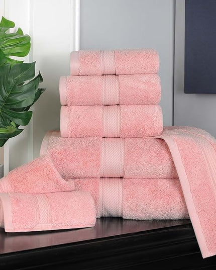 Superior Egyptian Cotton Pile 8 Piece Towel Set, Includes 2 Bath, 2 Hand, 4 Face Towels/Washcloths, Ultra Soft Luxury Towels, Thick Plush Essentials, Guest Bath, Spa, Hotel Bathroom, Tea Rose