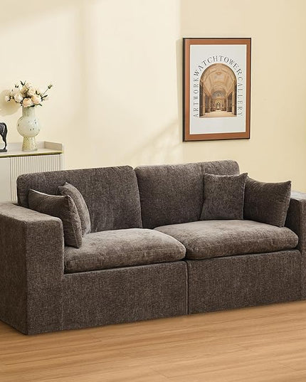 88''Cloud Boneless Sectional Couch, Modular Sectional Sofa Deep Seat, Upholstered Convertible Comfy Loveseat Chenille Memory Foam Sofa Couches for Living Room, Brown