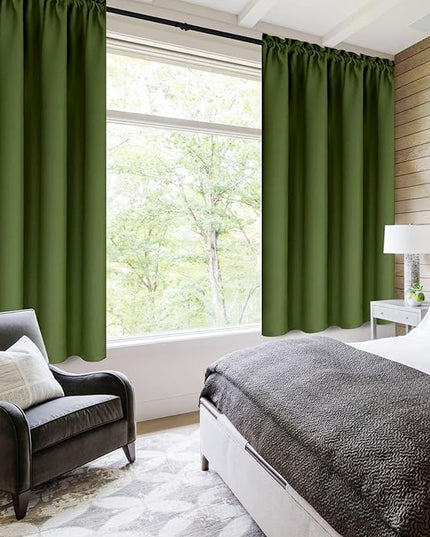 DWCN Olive Green Room Darkening Blackout Curtains - Thermal Insulated Privacy Energy Saving Window Curtain Drapes 42 x 54 inch Length, Set of 2 Bedroom Living Room Curtains
