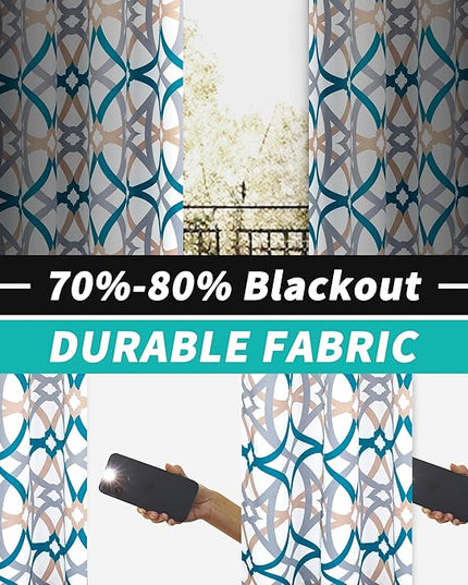 DriftAway Alexander 80% Blackout Curtains for Living Room 250GSM Pattern Match Thermal Insulated Room Darkening Geo Moroccan Mid Century Grommet Bedroom Drapes 2 Panels 52 Inch by 84 Inch Teal