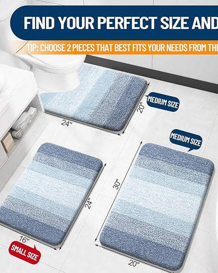 OLANLY Bathroom Rug Set 2 Piece, Soft Absorbent Microfiber Bath Mats and U-Shaped Contour Toilet Rug, Non-Slip, Machine Wash Dry, Plush Shaggy Bath Mats for Bathroom (30"x20"+24"x20", Blue)