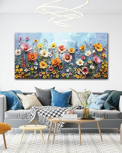 XIGUANGART Flowers Large Wall Decor for Bedroom Canvas Wall Art for Living Room Colorful Abstract Canvas Art Prints Pictures Wildflower Painting Office Artwork Nature Farmhouse Modern Home Decoration
