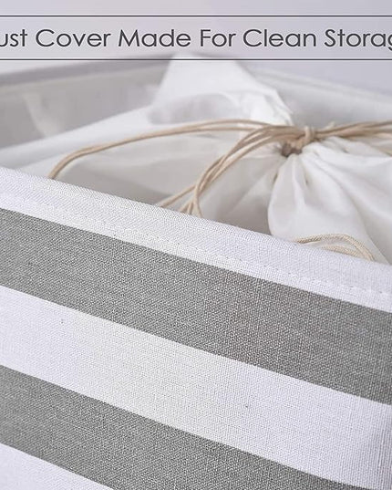 TheWarmHome Jumbo Storage Bins Baskets, Sturdy Fabric Organizing Basket W/Handles, Decorative Foldable Storage Baskets for Shelves Closet Nursery Toy (Grey&White Stripes 3 Pack, 20.5Lx15.7Wx13.8H in)