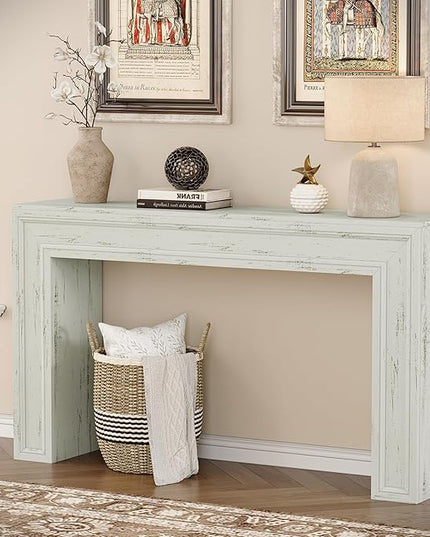 Rresyet 55 Inch Long Console Table, Sofa Table Behind Sofa, Wooden Entryway Table, Farmhouse Entryway Table for Entry, Hallway, Living Room (White)
