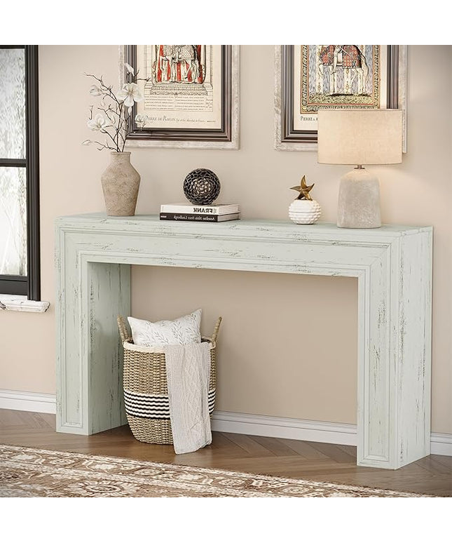 Rresyet 55 Inch Long Console Table, Sofa Table Behind Sofa, Wooden Entryway Table, Farmhouse Entryway Table for Entry, Hallway, Living Room (White)