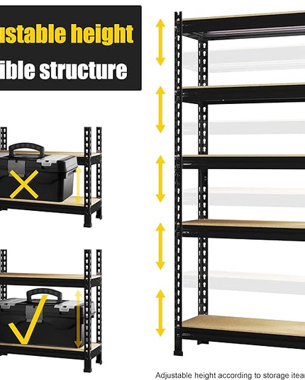 PrimeZone Storage Shelves 3 Pack 5 Tier Adjustable Garage Storage Shelving, Heavy Duty Metal Storage Utility Rack Shelf Unit for Warehouse Pantry Closet Kitchen, Black