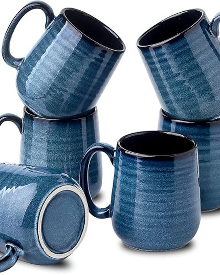 Hasense Coffee Mugs Set of 6, 12 Ounce Coffee Cups Set with Handle, Ceramic Tea Mugs for Kitchen, Blue Latte Mugs for Coffee,Cocoa, Tea, Stylish Mug Gift, Dishwasher and Microwave Safe