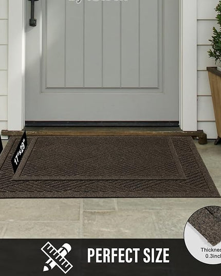 Sturdy Front Door Mat, Absorbent Muddy Dirt Resist Welcome Door Mats Outdoor Indoor, Stain and Fade Resistant, Non-Slip Rubber Backing Low Profile Doormat for Entryway, 36×24, Brown
