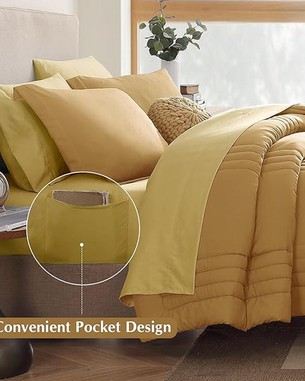 Monbix Full Comforter Set - 7 Pieces Desert Yellow Bed in a Bag Full Size Bedding Sets with Comforters, All Seasons Down Alternative Comforter with Sheets,Pillowcases & Shams